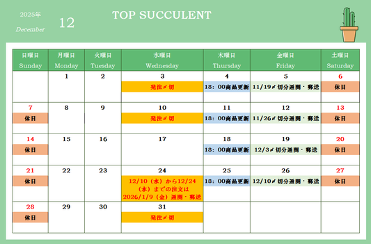2025年12月カレンダー
